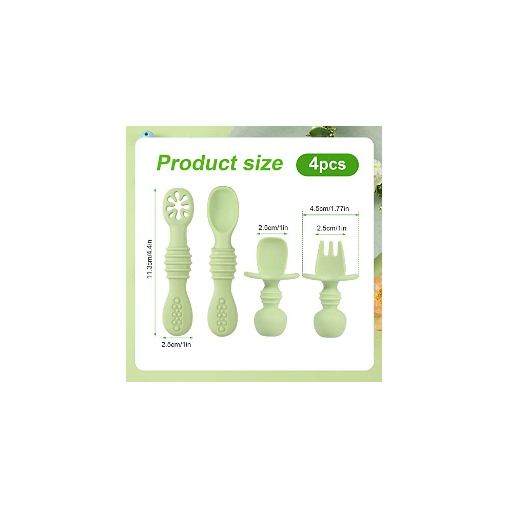 4Pcs Silicone Baby Spoons Self Feeding 6+ Months, Bpa Free Baby Led Weaning Spoons Training Spoon Toddler Self Feeding Utensils For 6-12 Months Babies Luter
