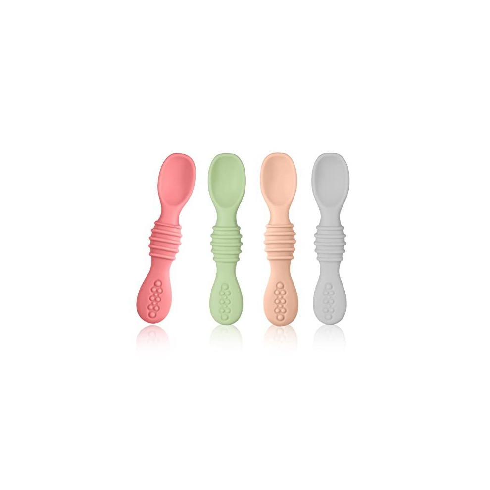 4Pcs Silicone Baby Spoons, Bpa Free First Stage Toddler Utensils Baby Led Weaning Spoons Baby Chew Spoon Training Spoon Toddler Self Feeding Luter