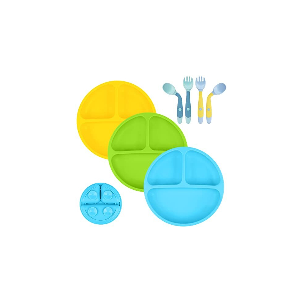 Baby Suction Plate, 3Pcs Silicone Baby Suction Plates, Non Slip Silicone Baby Weaning Plate, Divided Dishes For Toddler Kids Self Feeding, Fits For Vicloon