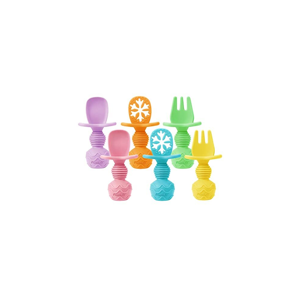 6 Pack Toddler Baby Spoons Forks, Infant Silicone Led Weaning Spoons Feeding Spoon For Self Feeding Pandaear