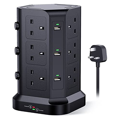 Tower Extension Lead by KOOSLA, [13A 3250W] Surge Protector - 12 AC ...