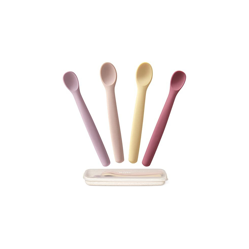 Silicone Baby Spoons Set Of 4, Soft-Tip Spoons For First Stage Infant Feeding, Bendable, Chewproof Baby Training Spoon Baby Utensils, Ideal For Moonkie