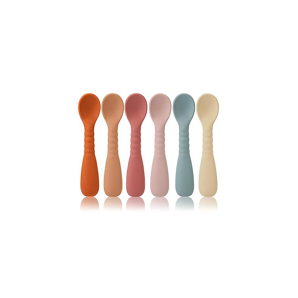 6Pcs Silicone Baby Pre Spoons, Toddler Self Feeding Utensils Baby Weaning Spoons Baby Chew Spoons Baby Training Spoon For Baby 6+ Months Infant (6 Luter