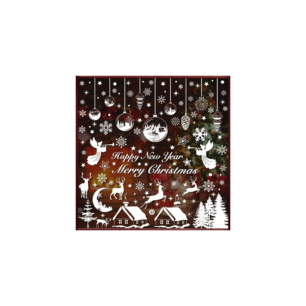 197PCS Christmas Window Stickers Reusable White Christmas Window Decorations Xmas Window Stickers PVC Snowflake Window Stickers Double Sided Christmas