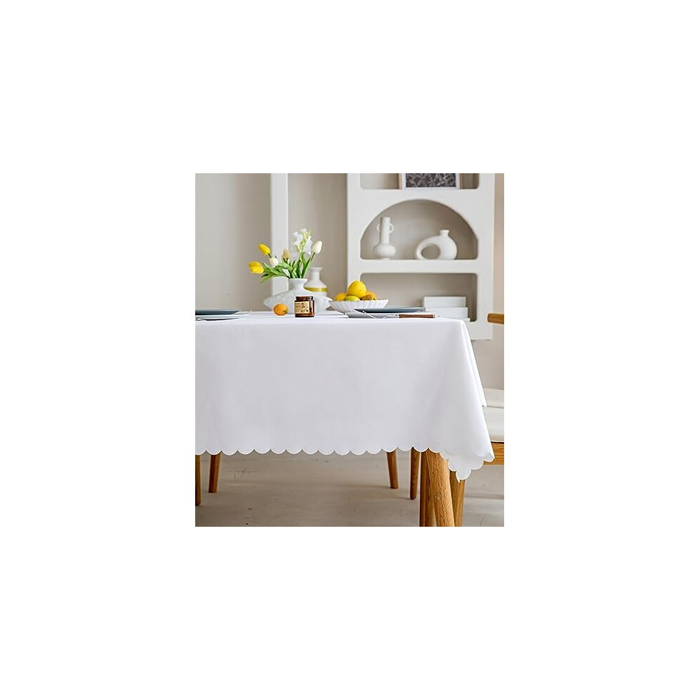 Waterproof Rectangle Tablecloth Cotton Linen Table Cover Oil Spill Proof Wrinkle Resistant Table Cloth for Dining, Kitchen,130 X 180cm White