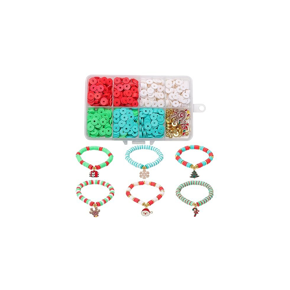 1 Box 861Pcs Christmas Enamel Charms Snowman Jingle Bell Charm Red Green Clay Bracelet Making Kit Flat Preppy Beads Heishi Bead for jewellery Making