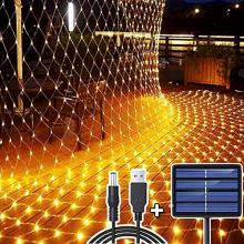 204 LED Net Lights Outdoor, 3M x 2M Mesh Fairy String Lights Solar/USB Powered Rechargeable Copper Wire Light, Weatherproof Garden Net Curtain Light,