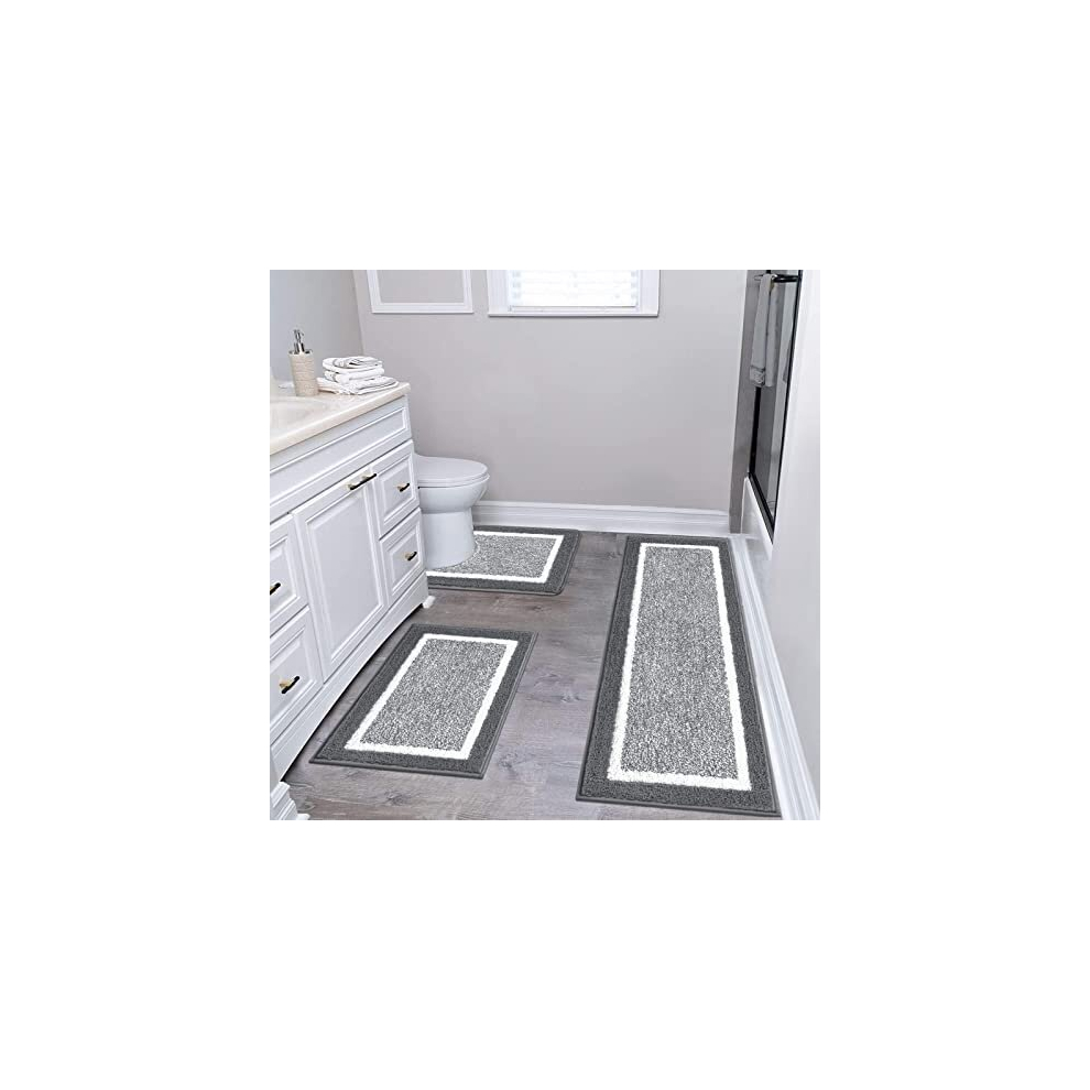 Ultra Soft Bathroom Mat Sets 3 Piece Luxury Non Slip Absorbent Bath and Toilet Mat Set Machine Washable Bath Floor Rug Shower Rug, Dark Grey