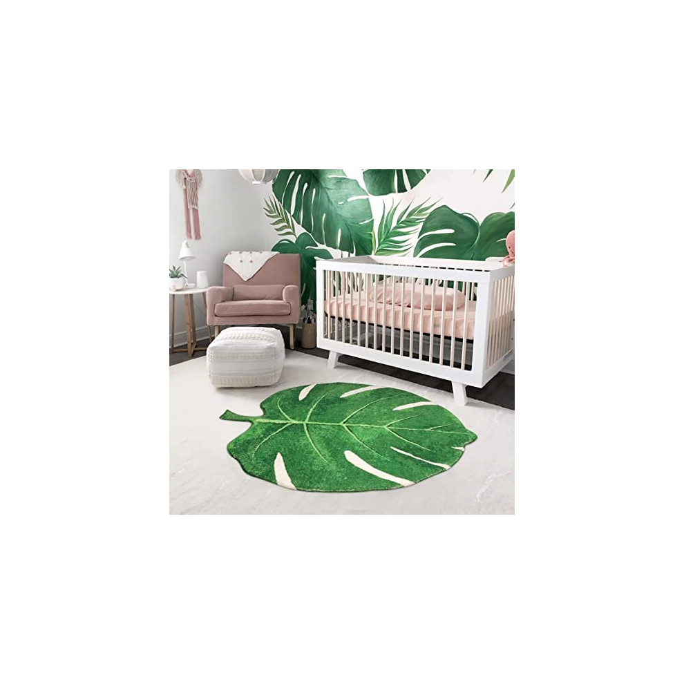 Green Leaf Bath Mat 90 x 112 cm,Super Soft Absorbent Bathroom Rug,Washable Non Slip Shower Floor Carpet for Indoor Kitchen Living Room Hallway