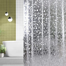 Waterproof Heavy Duty PVC Clear 3D Effect Pebbles Pattern Shower Curtain Liner Mould & Mildew Resistant With 12 Curtain Hooks For Bathroom, 180cm x
