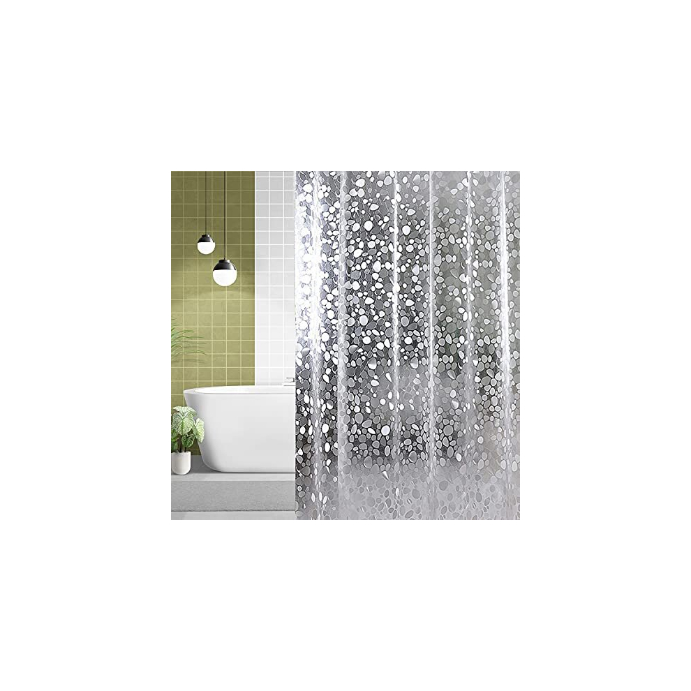 Weddecor Waterproof Heavy Duty Pvc Clear 3D Effect Pebbles Pattern Shower Curtain Liner Mould & Mildew Resistant With 12 Curtain Hooks For Bathroom, 180Cm X