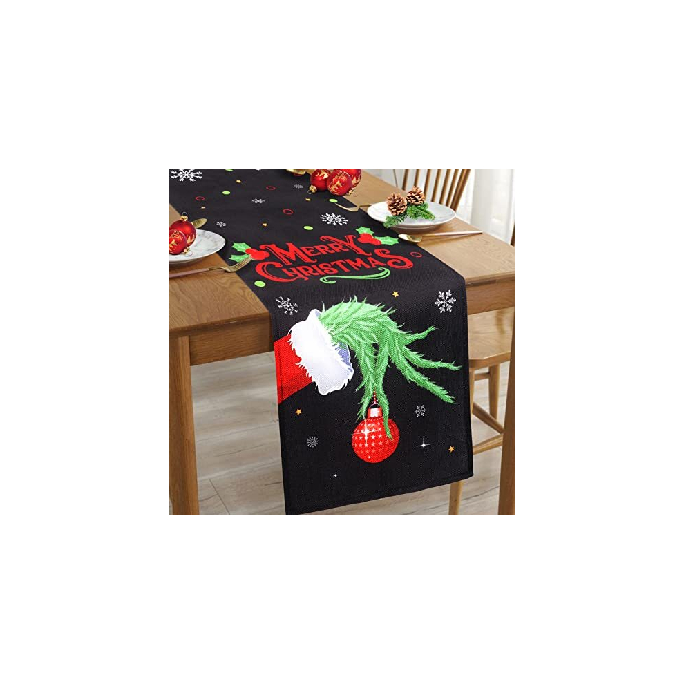 Christmas Table Runner Elf - Elf Christmas Decorations, Elf Party Decor, Merry Christmas Table Runner for Seasonal Winter Xmas Holiday Kitchen Dining