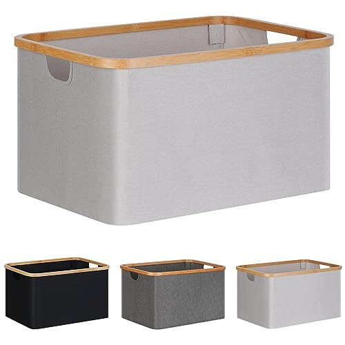 Foldable Laundry Basket 60L, Bamboo Fabric Foldable Storage Basket, Storage Foldable Laundry Basket, Laundry Baskets for Bedroom Bathroom (Beige)
