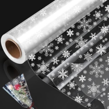 30m80cm White Snowflake Cellophane Wrap Paper Roll Folded in Half,100% Recyclable ECO Colorful Gift Wrapping Paper For Birthday Present Party