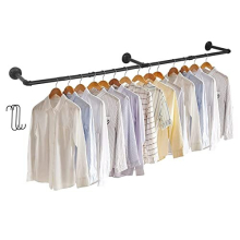 Wall Mounted Clothes Rail: Industrial Pipe Clothing Hanging Rod Heavy Duty Garment Rack Metal Cloth Display Hanger Pole Length Adjustable Clothes Bar