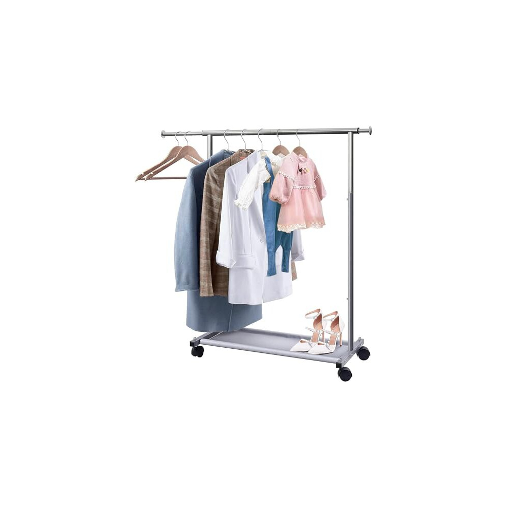 Short Clothes Rack with Shelf and Rolling Wheels, Metal Hanging Clothes Rails Adjustable Kids Clothing Garment Racks for Coats, Shirts, Sweaters,