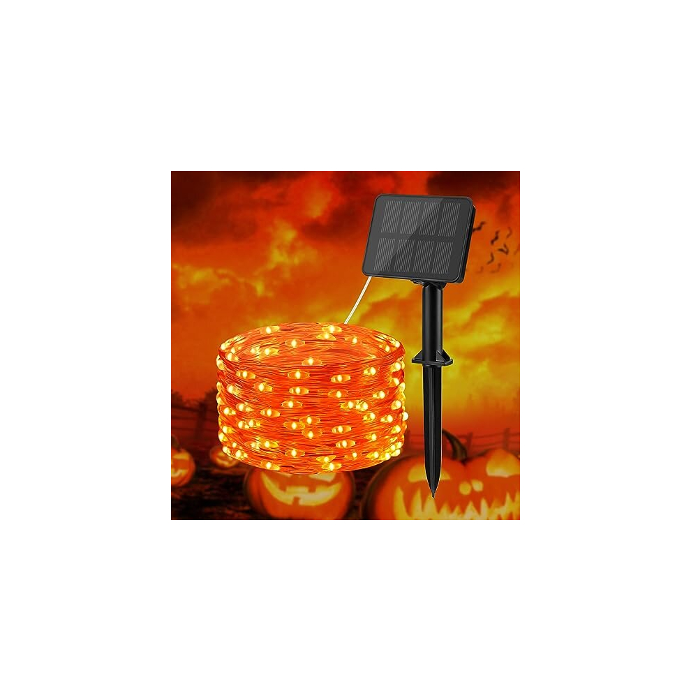 Orange Halloween Solar Fairy Lights, 16.4Ft 50 LED Solar String Lights Outdoor, IP65 Waterproof Solar Outdoor Lights Backyard Deck Fence Patio Decor