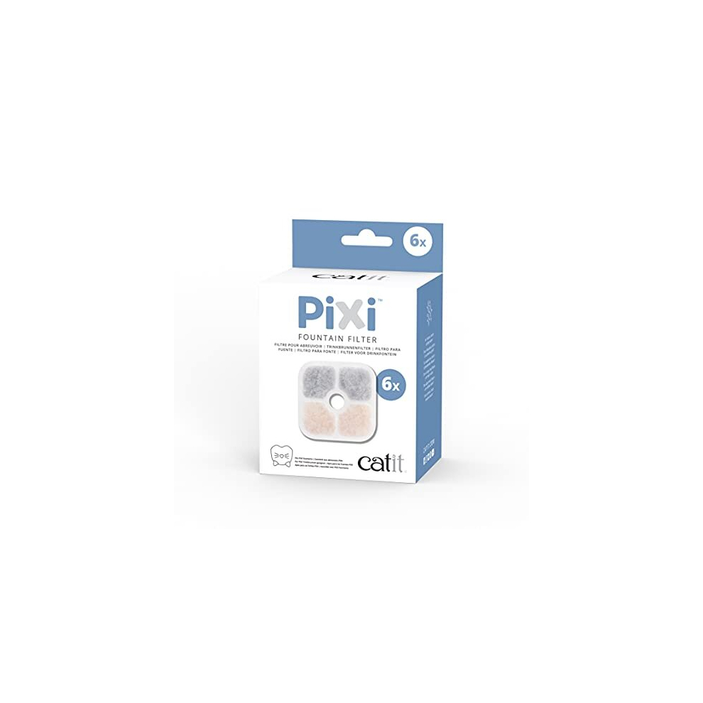 PIXI Cat Drinking Fountain Filter, Triple Action Water Filter, 6-Pack, White