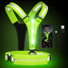 LED Reflective Vest Running Gear, USB Rechargeable Light Up Running Vest Chest Phone Holder for Runners Night Walking,6-11hrs Light Adjustable