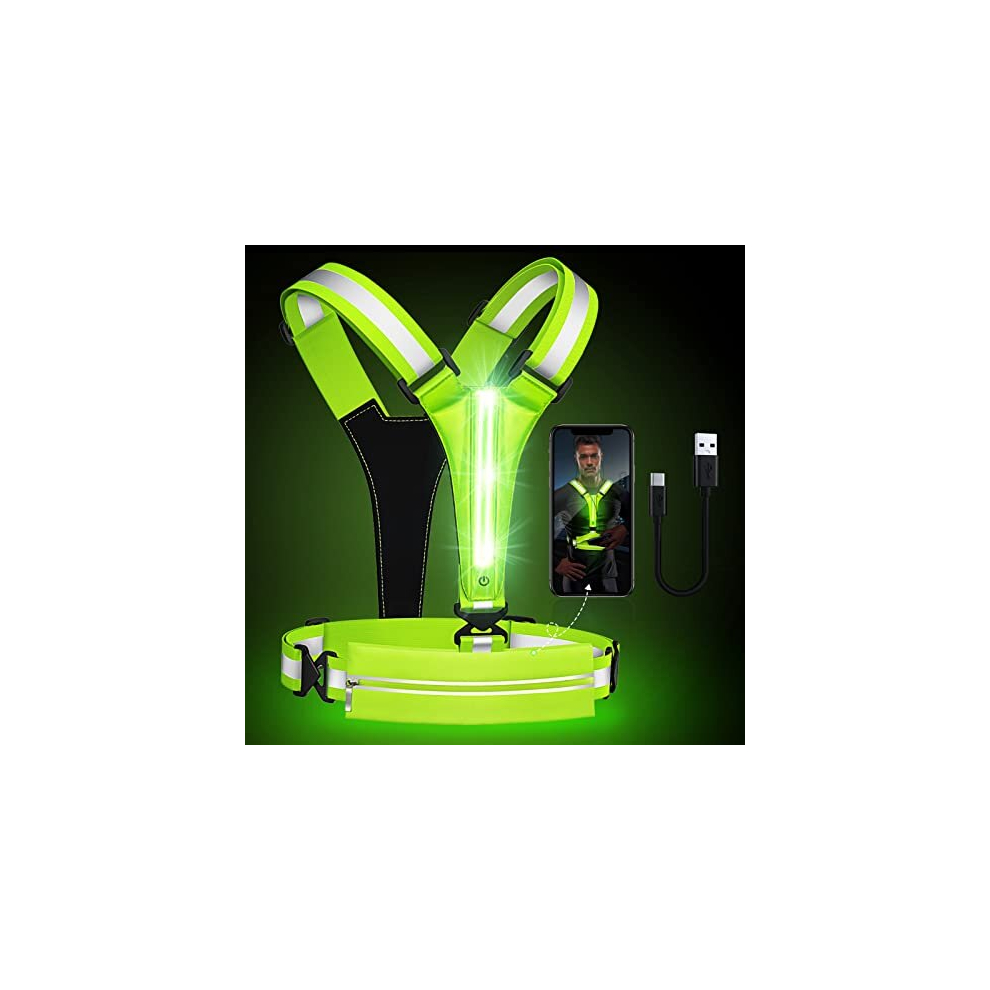 Led Reflective Vest Running Gear, Usb Rechargeable Light Up Running Vest Chest Phone Holder For Runners Night Walking,6-11Hrs Light Adjustable 5014286193214