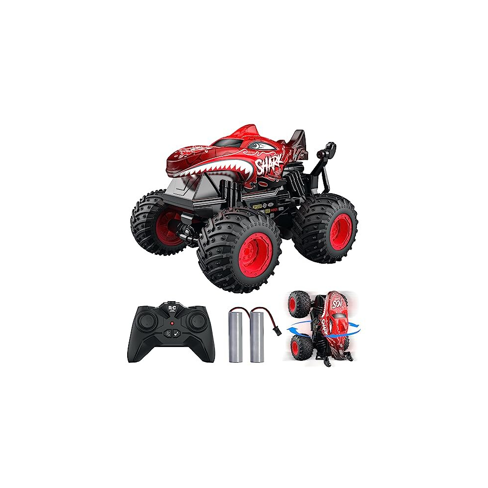 Remote Control Monster Truck, 2.4GHz Remote Control Car, RC Trucks 2 Batteries 60 Mins+, RC Stunt Cars Toys with Light Sound, Indoor Outdoor All