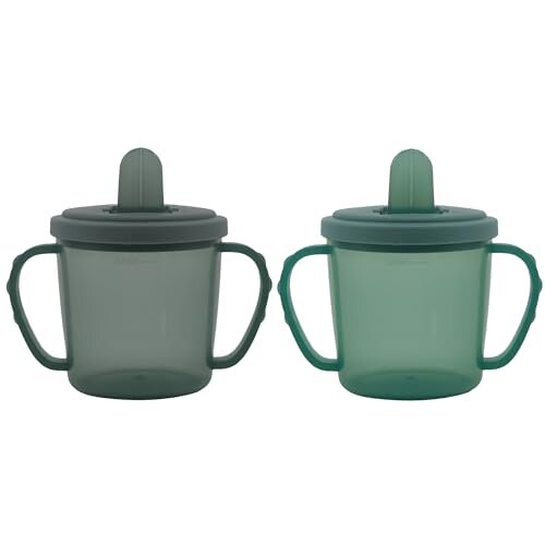Baby Beakers First Flip Top Cups, 220ml x 2 Pack Teal & Grey Tiny to