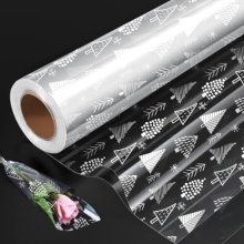 Folded Package 80cm Cellophane Wrap Roll, Clear Cellophane Wrap Printed with Christmas Tree, 30M Wrapping Cellophane Roll for Hampers Christmas