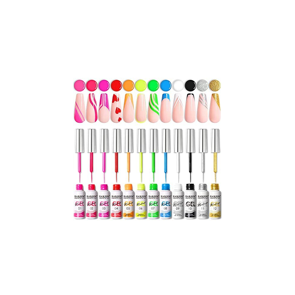 Rarjsm Nail Art Gel Nail Polish 8Ml Painted Gel Polish Kit 12 Colors Painting Drawing Gel Liner Polish,Pull Line Gel Polish For Diy French Manicure Nail