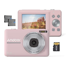 Digital Camera Pink Digital Camera With 2Pcs Rechargeable Batterie 32Gb Memory Card 1080P 44M Hd 16X Digital Zoom Anti-Shake Auto Focus 2.5 Ips Screen