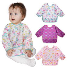 Baby Weaning Bibs with Sleeves, 3 Pack Waterproof Baby Bibs with Sleeves for Baby Led Weaning, Coverall Baby Bibs for Baby Feeding, Long Sleeve Bibs