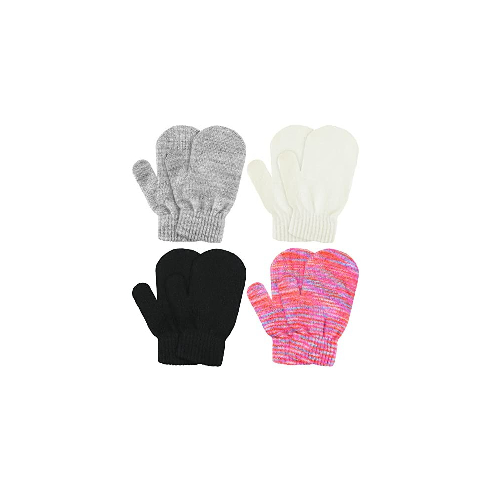 Geyoga 4 Pairs Toddler Knitted Mittens Stretch Gloves Unisex Baby Mittens Winter Warm Full Finger Toddler Gloves For Boys Girls (Cute Style)