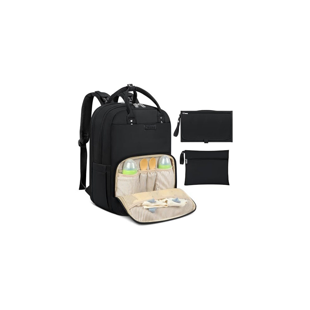 Newhey Baby Changing Bag Backpack With Portable Changing Mat Waterproof Nappy Bag Multifunction Baby Diaper Bags Large Rucksack Bag For Mom & Dad Black