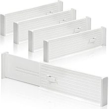 4-Pack Adjustable Drawer Dividers,Expandable Plastic Kitchen Clothes Drawer Organisers,Drawer Organiser Divider for Kitchen Bedroom Office Desk Drawer