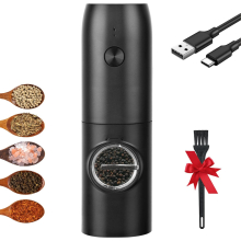 Electric Salt and Pepper Grinder, Rechargeable Salt and Pepper Mills with LED Light, Adjustable Grind Coarseness