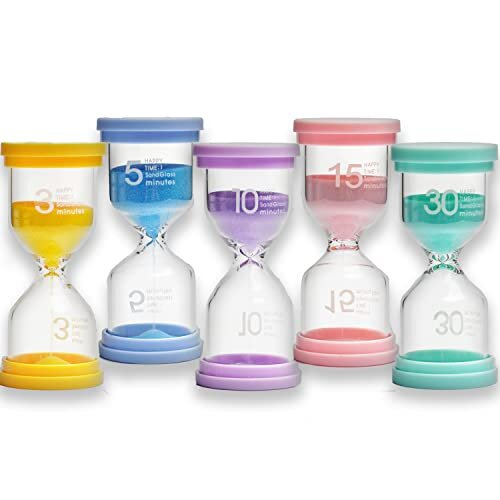 Sand Timer Set 3/5/10/15/30 Minutes, Sand Timer Set for Children, Glass Timer, Egg Timer, Sand Timer, Glass Timer, Classroom Games, Home Kitchen,