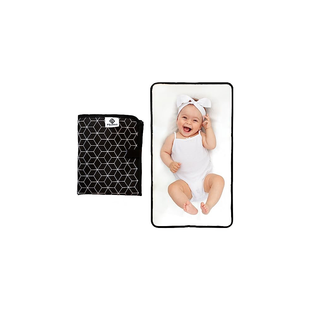 Baby Portable Nappy Changing Mat – Foldable Travel Wipe Clean Large Waterproof Change Mat Padded (Black) Black Fs Pro