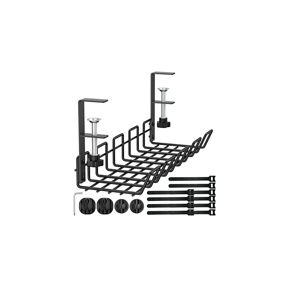 Cable Management Under Desk Tray No-Drill Desk Cable Wire Organiser Clamp For Cables And Power Strips Storage Management Metal Cable Tidy Basket For 5014286199117