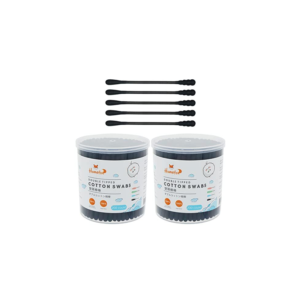 Homefox Black Cotton Swabs Spiral - 400 Count Cotton Buds Double Side Tightly Wrapped Cotton Tips Paper Stick Organic Soft Gentle Chlorine-Free Cruelty-Free,