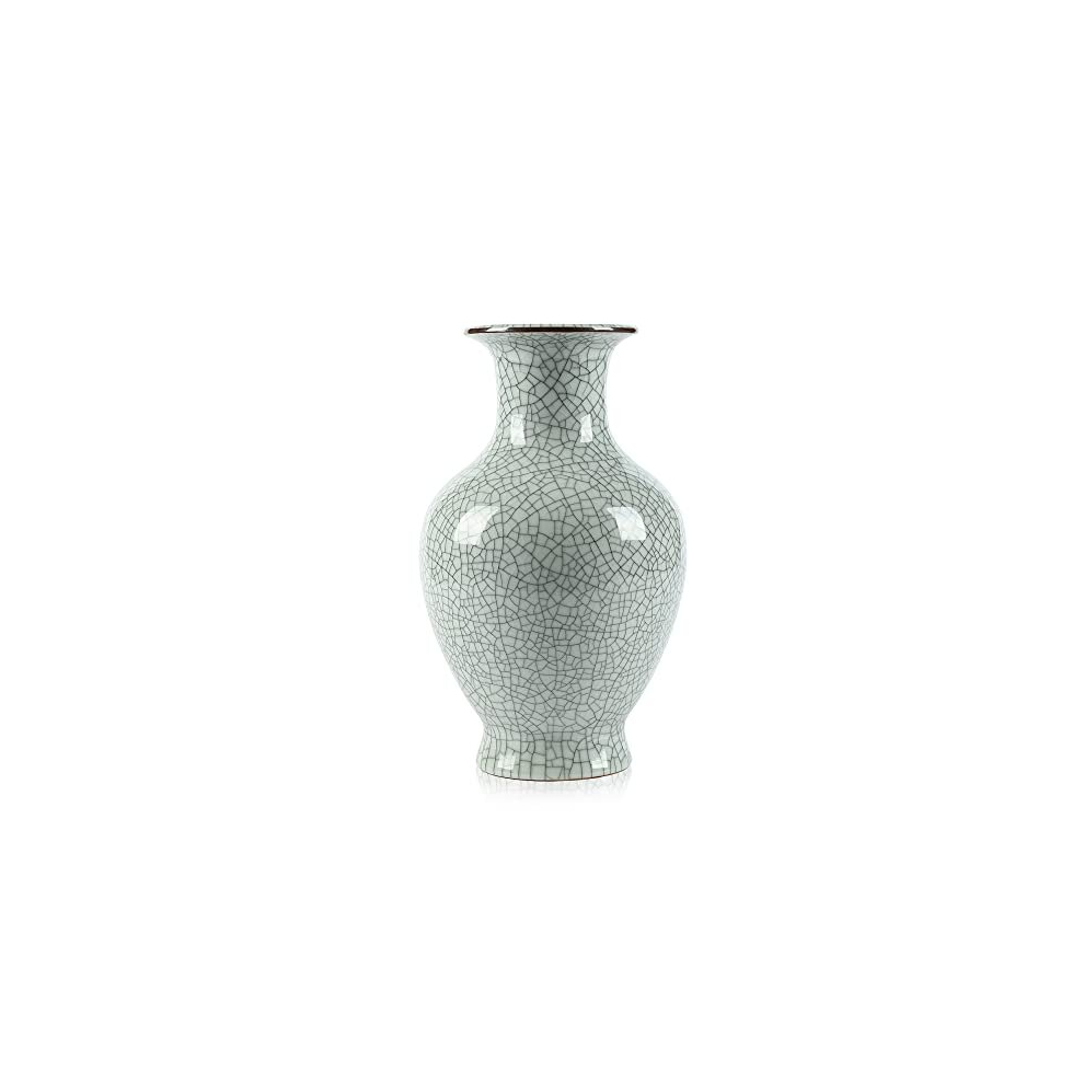 Lanlong Chinese Ceramic Art Handmade Antique Ice Crack Glaze Vases Big China Porcelain Flower Bottle Vase (White)… White