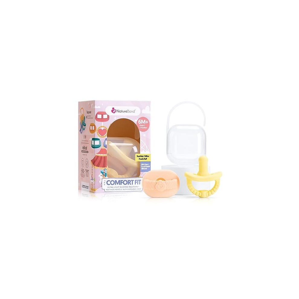 Baby Pacifier Dummy Soother Soothie Silicone Binky Newborn Teether Pacifiers 2 In 1, Ultra-, Curved For Comfort | Hygiene Cover | (6 Months Light Naturebond