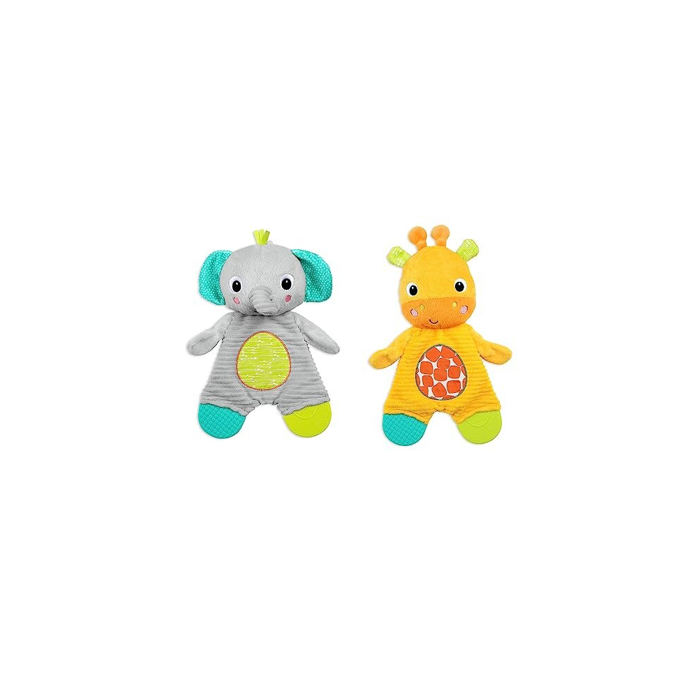Bright Starts Snuggle & Teethe Plush Teether Toy - Elephant Or Giraffe Assorted (1Pc, Style May Vary), Ages Newborn+