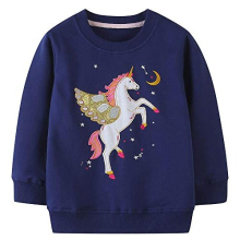Girls Sweatshirt for Kids Cotton Top Casual Jumper Girl T Shirt Toddler Clothes Long Sleeve Pullover Winter Spring Age 4-5 Years Blue