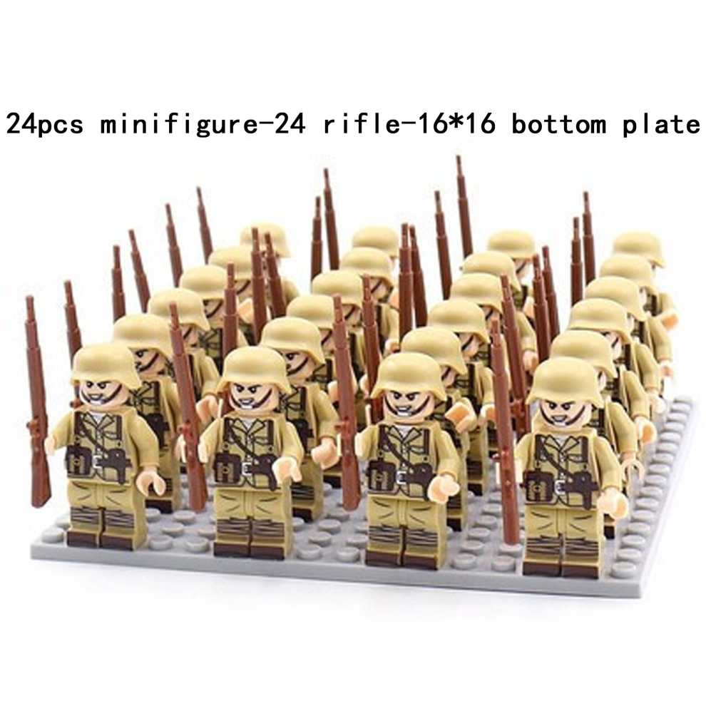 (D-24pcs) Minifigures Military Building Blocks 24pcs Eight-nation Phalanx Rifle Models  Accessories Sand Tables Military Games Children's Toys  16*16