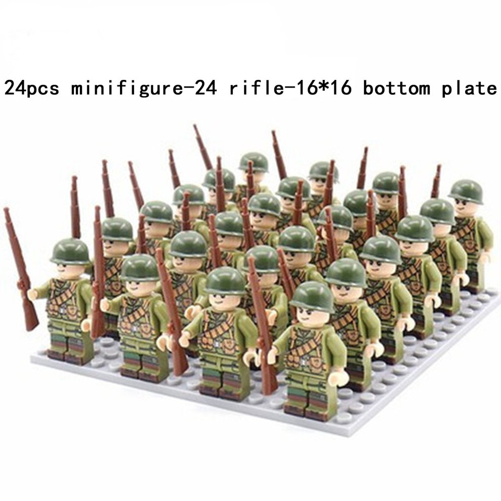 (H-24pcs) Minifigures Military Building Blocks 24pcs Eight-nation Phalanx Rifle Models  Accessories Sand Tables Military Games Children's Toys  16*16