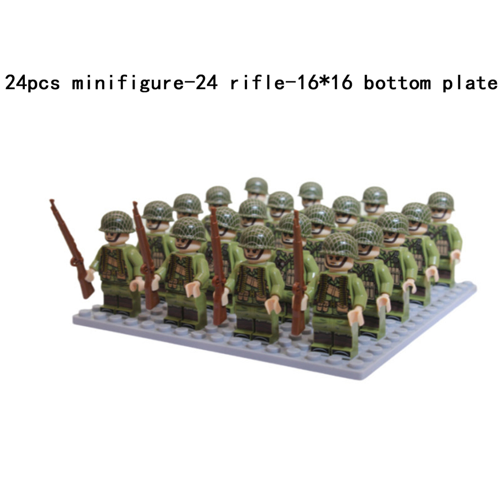 Bonxaif (R-24Pcs) Minifigures Military Building Blocks 24Pcs Eight-Nation Phalanx Rifle Models Accessories Sand Tables Military Games Children's Toys 16*16