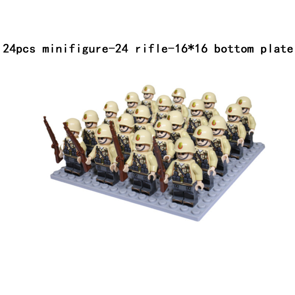 Bonxaif (T-24Pcs) Minifigures Military Building Blocks 24Pcs Eight-Nation Phalanx Rifle Models Accessories Sand Tables Military Games Children's Toys 16*16
