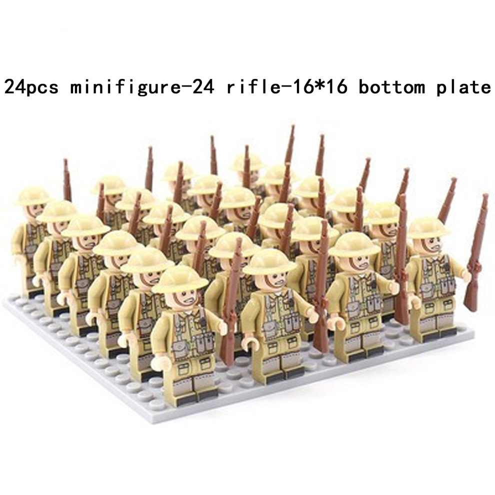 (W-24pcs) Minifigures Military Building Blocks 24pcs Eight-nation Phalanx Rifle Models  Accessories Sand Tables Military Games Children's Toys  16*16