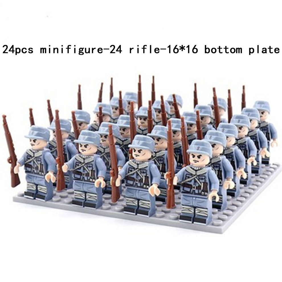 (B-24pcs) Minifigures Military Building Blocks 24pcs Eight-nation Phalanx Rifle Models  Accessories Sand Tables Military Games Children's Toys  16*16