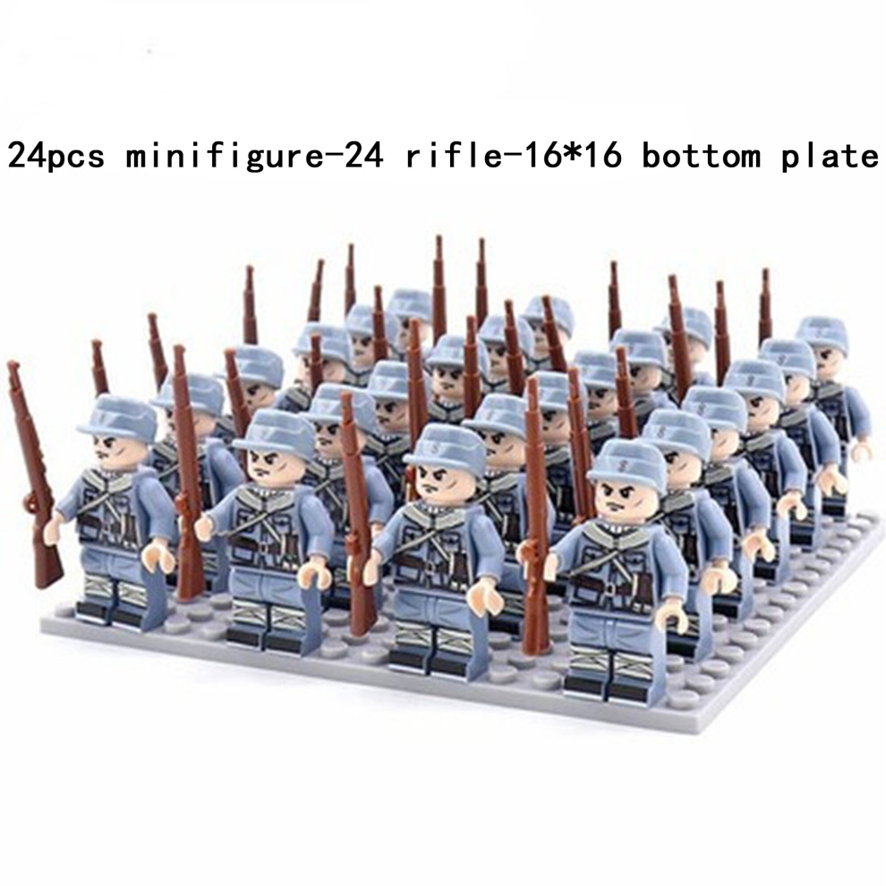 Bonxaif (B-24Pcs) Minifigures Military Building Blocks 24Pcs Eight-Nation Phalanx Rifle Models Accessories Sand Tables Military Games Children's Toys 16*16