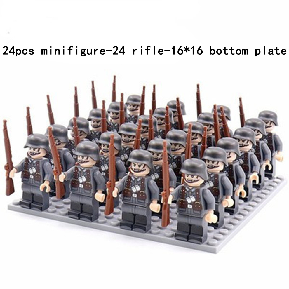 Bonxaif (A-24Pcs) Minifigures Military Building Blocks 24Pcs Eight-Nation Phalanx Rifle Models Accessories Sand Tables Military Games Children's Toys 16*16